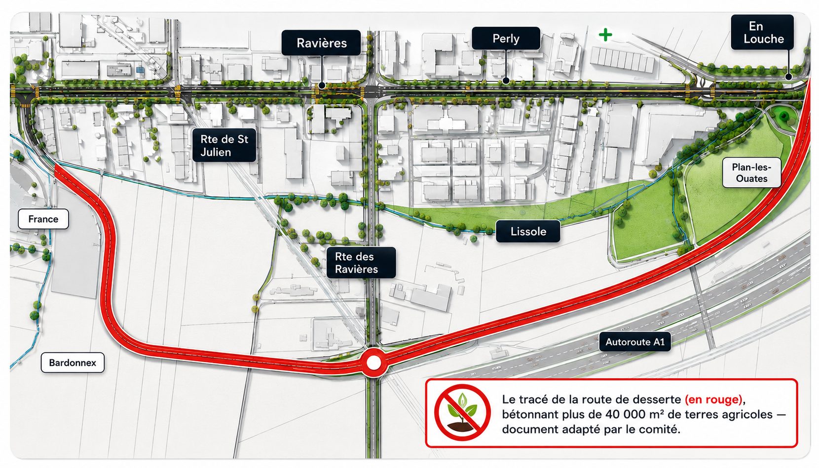 Plan du tracé prévu dans le projet initial, en grand format